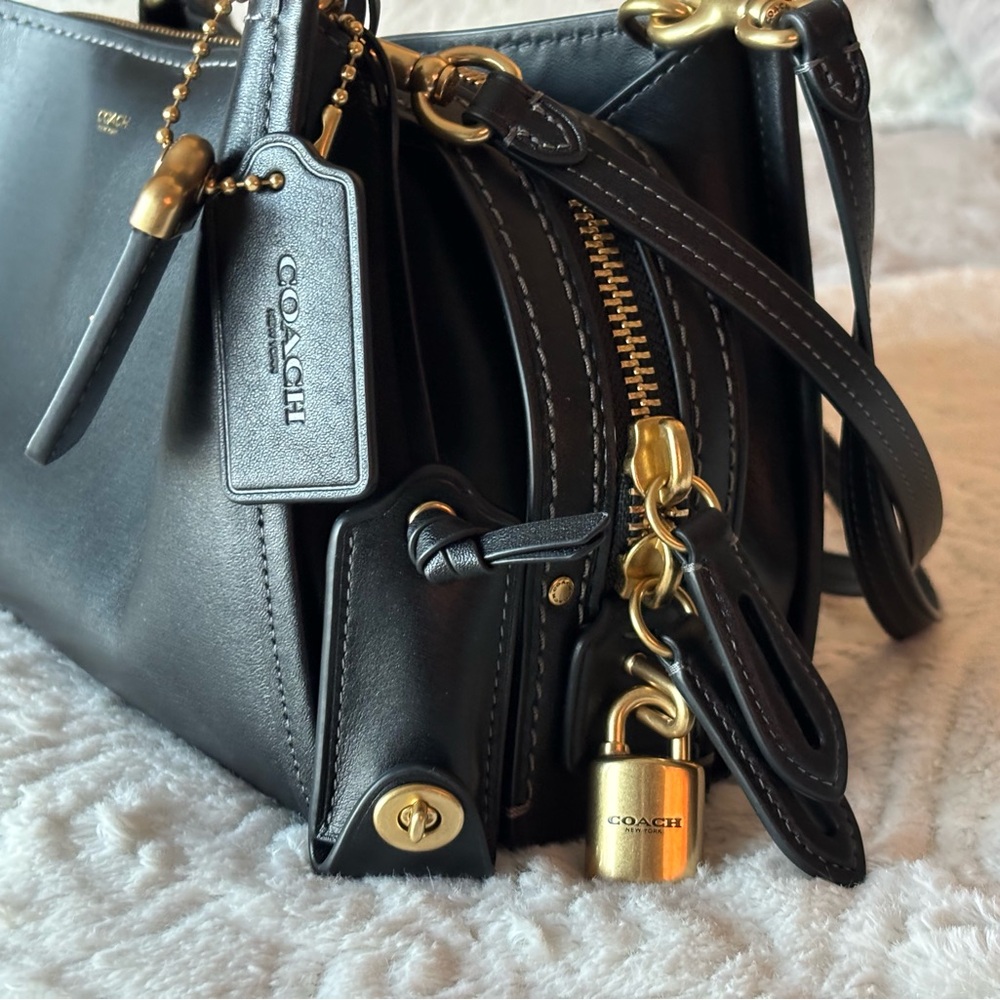 Coach Soft Rogue 34 in Black Leather with Gold Accents - Picture 2 of 12